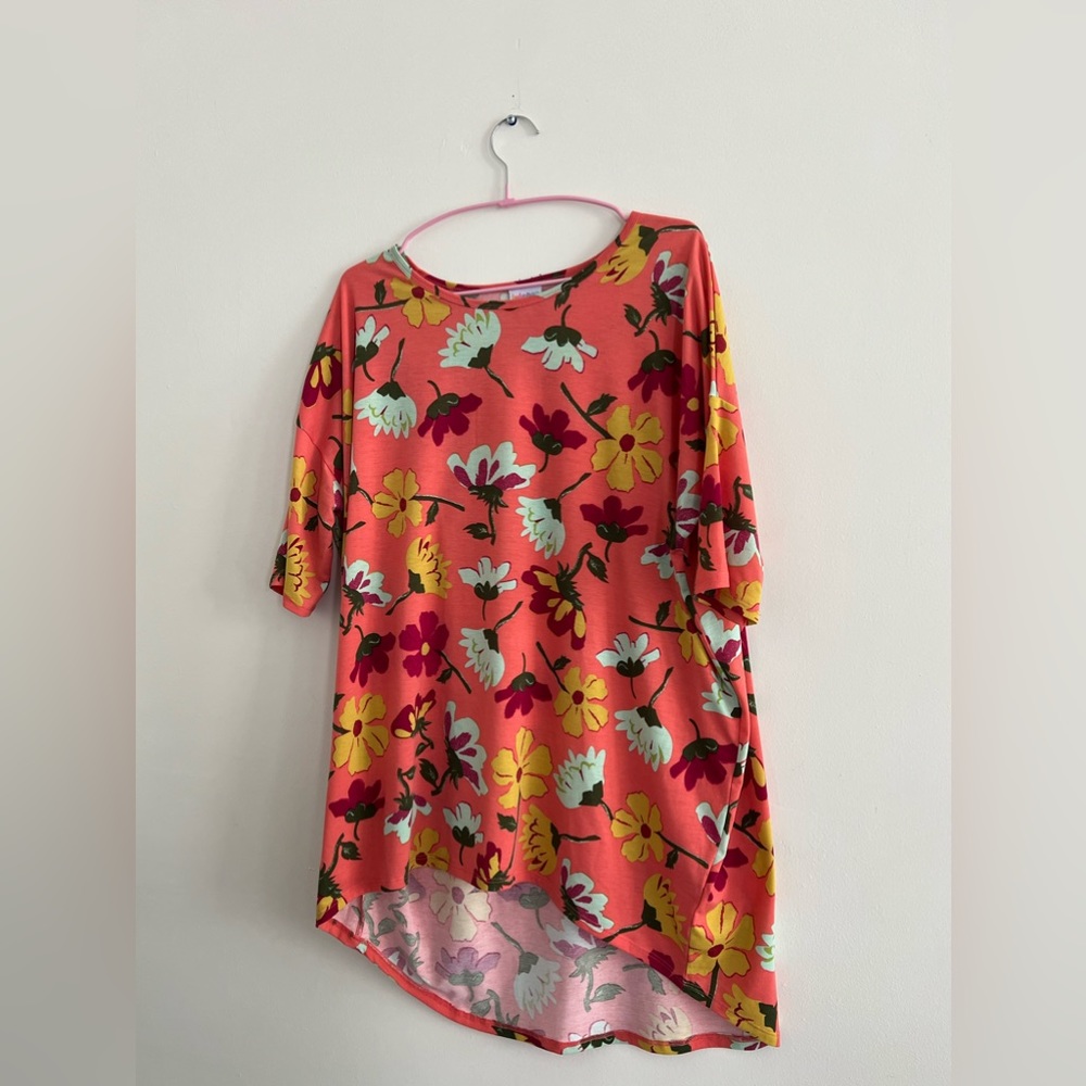LulaRoe Irma Mid Sleeve Pink Floral Top Size XL
